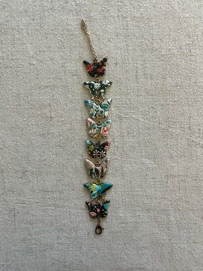 Cottagecore Enamel Butterfly Link Bracelet Gold Tone